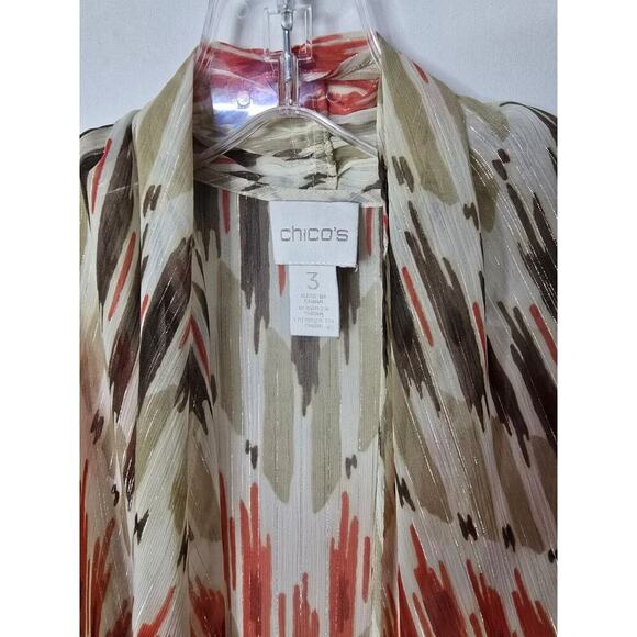 Chico's Sheer Print Open Drape Front Kimono Flowy Vest Tan Brown Size 3 XLarge - Picture 4 of 6